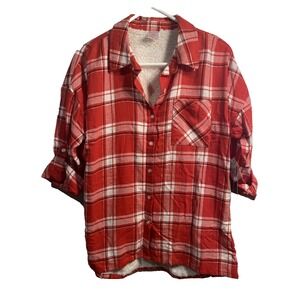 NOBO no boundaries womens plaid button down short sleeve shirt size large 11 13